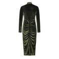 thumbnail image 5 of Ygbgbb Women's Elegant Party Fashionable Pleated Long Sleeved Half High Neck Dress (Green,L), 5 of 6