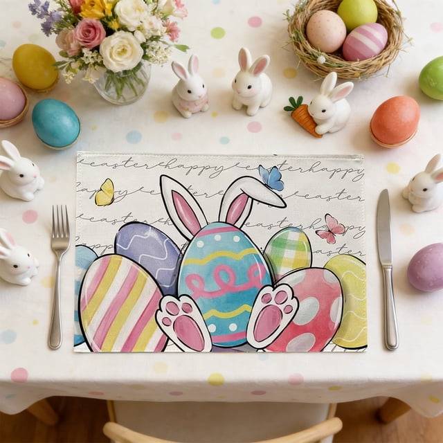 Fesfesfes Easter Placemat Linen Table Mat Heat Proof Dining Table Mat Kitchen Dining Table Accessories for Home Easter Party Table Decor