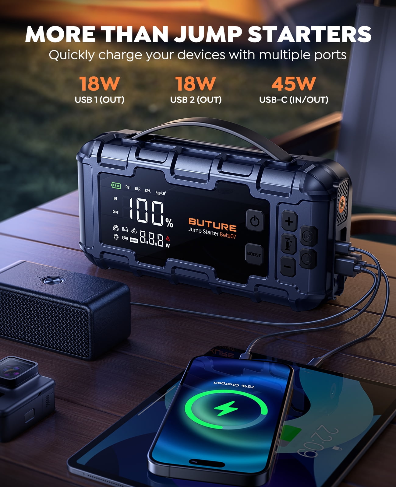 BUTURE 6000A Car Jump Starter with Air Compressor 160 PSI