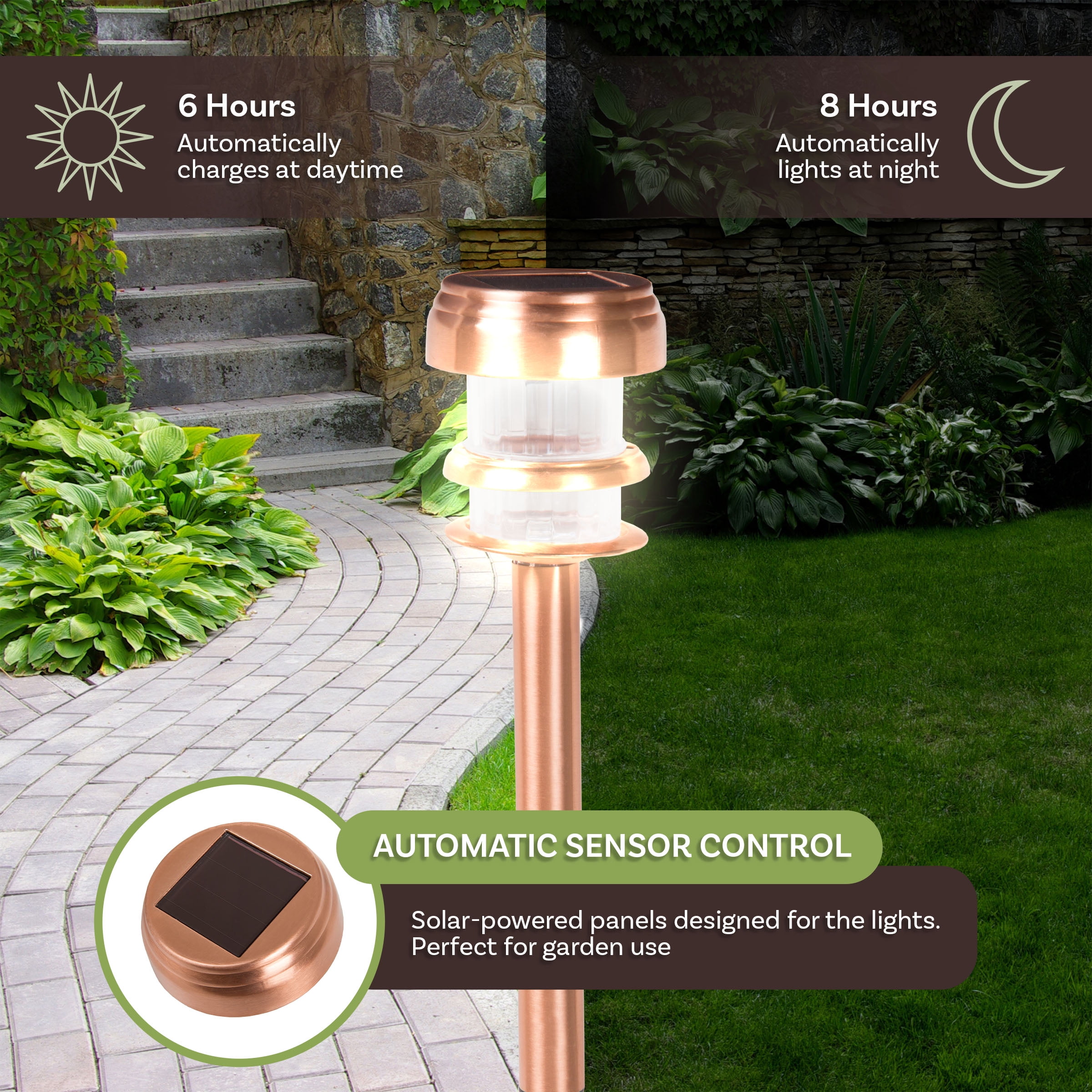 Pure Garden Solar Lights Outdoor Waterproof Garden Lights 4-Pack, Copper