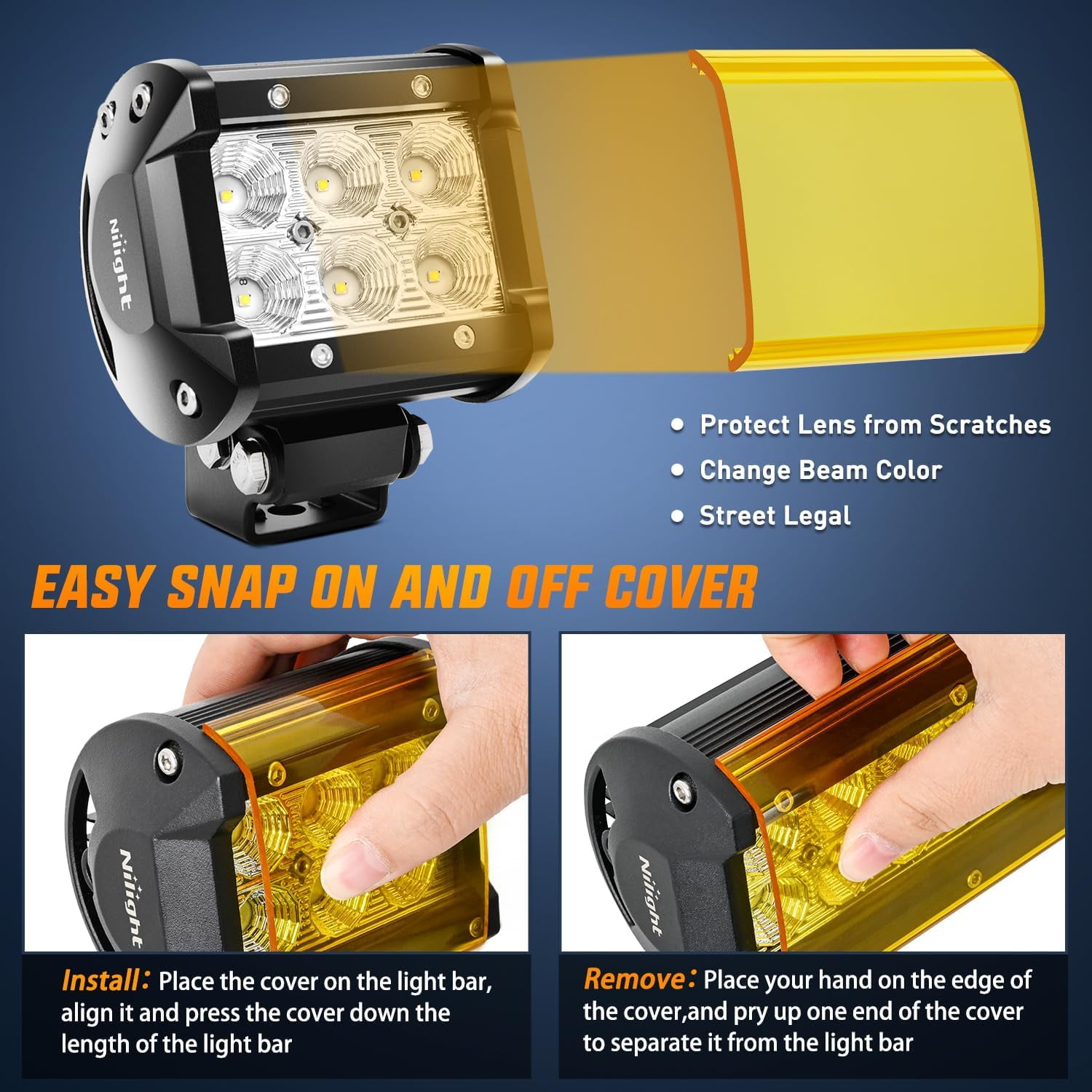 Nilight 4 Inch LED Flood Light Pods 2PCS 18W with Yellow & Black Covers, IP67 Wide Beam Auxiliary Lights for Truck SUV ATV UTV Golf Cart Boat Camper
