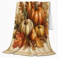 thumbnail image 2 of Pumpkins with Maple Leaves and Berries, Rustic Still Life Style for Fall Lovers, Cozy Parchment Harvest Scene, Flannel Blanket for Living Room and Cabin, Thanksgiving Gift and Harvest Home Decor, 2 of 7