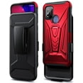 thumbnail image 2 of Coolpad SUVA Phone Case with Tempered Glass Screen Protector (Full Coverage), Nagebee Belt Clip Holster with Built-in Kickstand, Heavy Duty Shockproof Armor Rugged Case (Red), 2 of 5