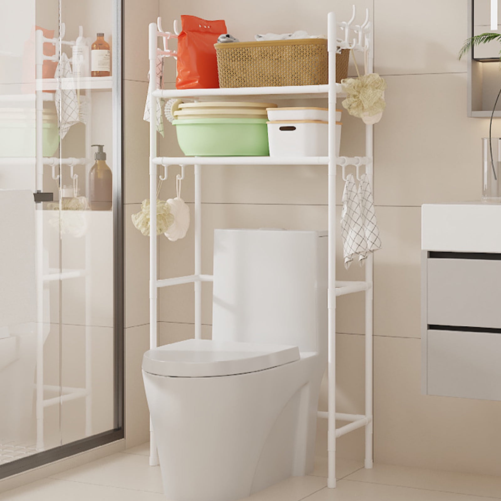 Over Toilet Storage Rack 2-Layer, Stainless Steel Bathroom Organizer For Toiletries Towels Shampoo Daily Necessities Space Saving Durable Sturdy