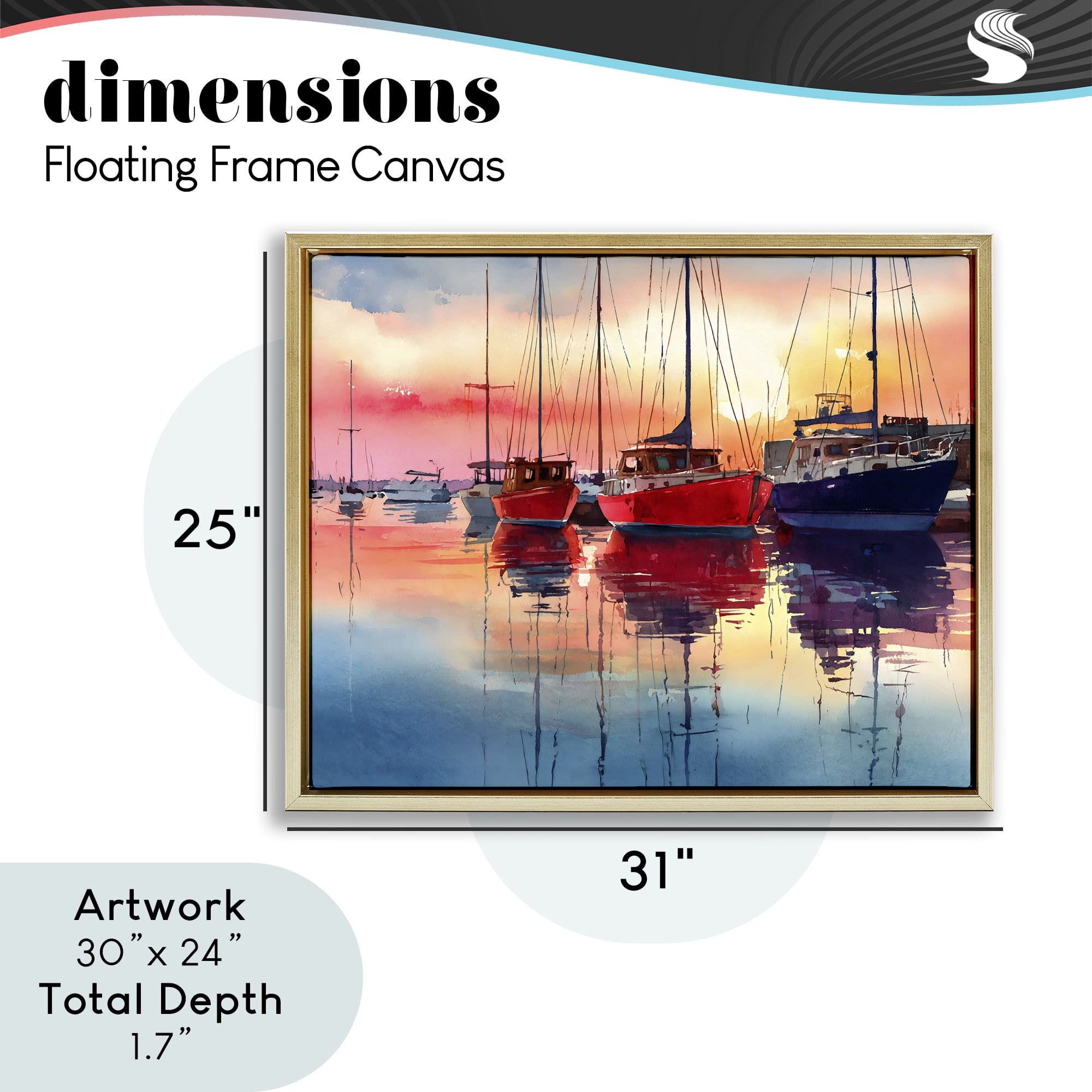 Stupell Industries Red & Blue Boats at Sunset Gold Framed Floater Canvas Wall Art, design by Franklyn Gregory