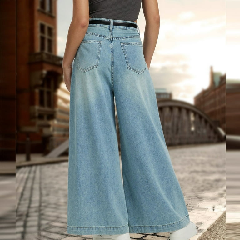 Baggy Wide Leg Jeans for Women Trendy High Waisted Vintage 80s Boyfriend  Denim Pants Y2k Trousers Streetwear (X-Large, Light Blue 01)