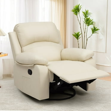 Moasis  Beige Faux Leather Oversized Rocker Recliner Chair with Heat and Massage