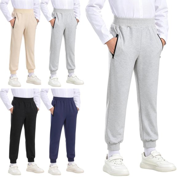ITSAME Boys Jogger Sweatpants Elastic Waist Loose Fit Zipper Pockets Spring Fall Casual Athletic Trousers Navy Size 7