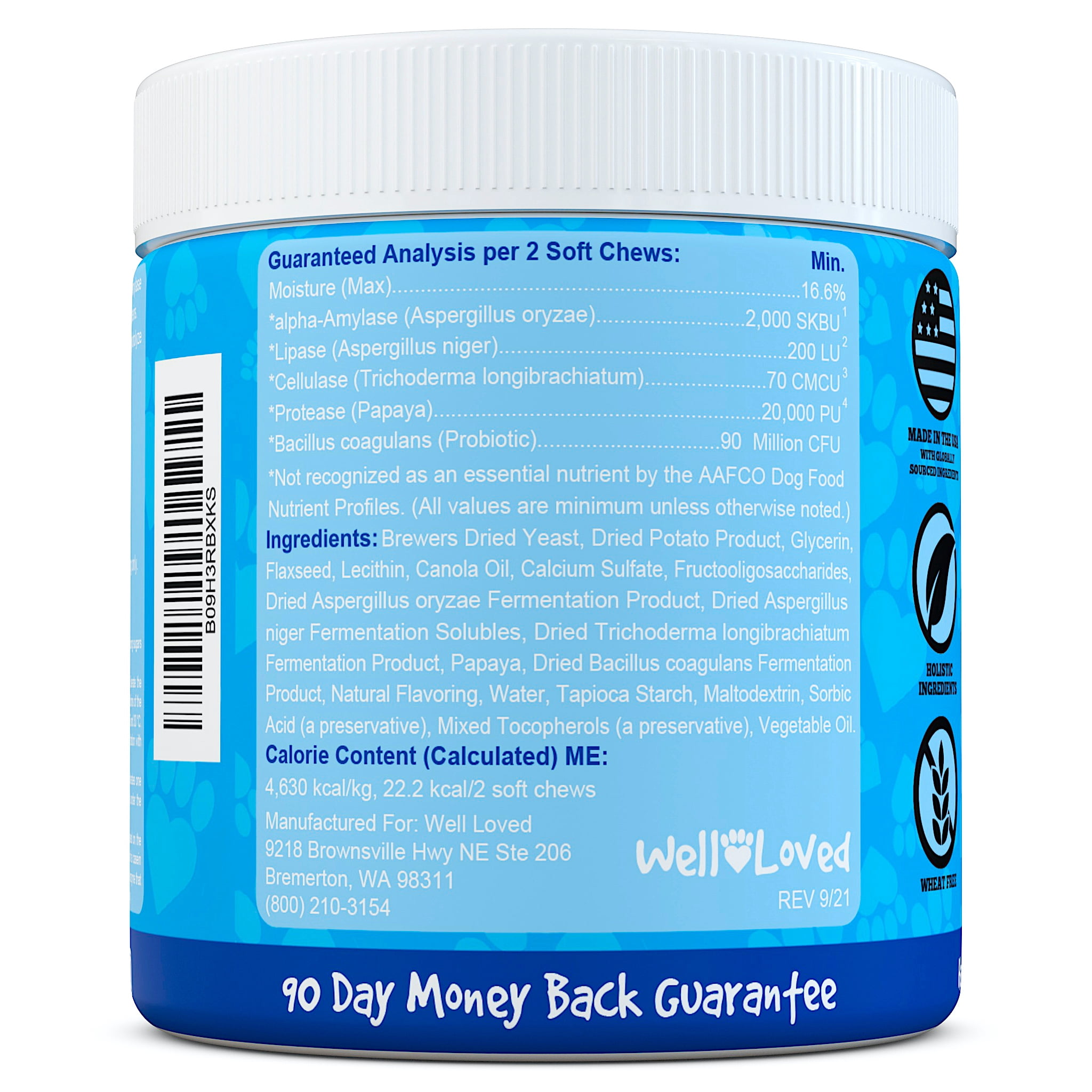 Well Loved Probiotics for Dogs Digestive Health Soft Chews, Chicken Flavor, 120 Count