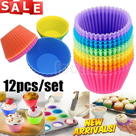 

12X Silicone Cup Mould Cake Cases Muffin Cupcake Bun Baking Mold Decor Reusable