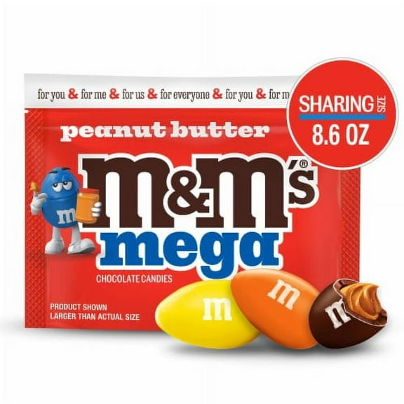 2X - M&M'S Mega Peanut Butter Chocolate Candy Sharing Size Resealable Bag