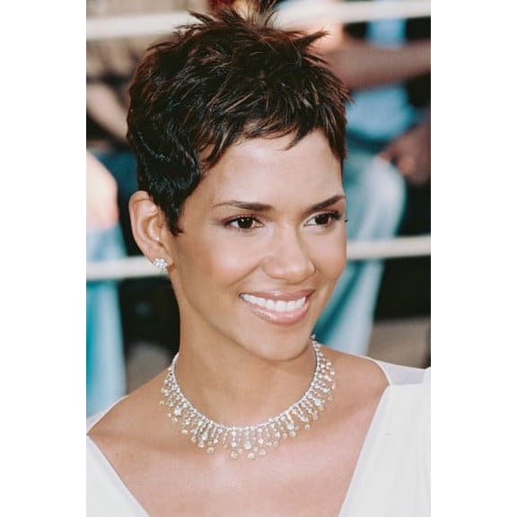 Halle Berry Candid Smiling in White Dress 24x36 Poster