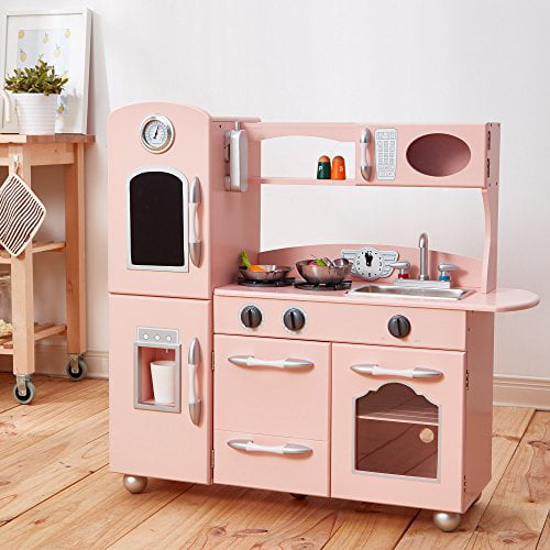 Freezer Oven and Dishwasher Teamson Kids Pink Retro Play Kitchen with Refrigerator 1 Pcs