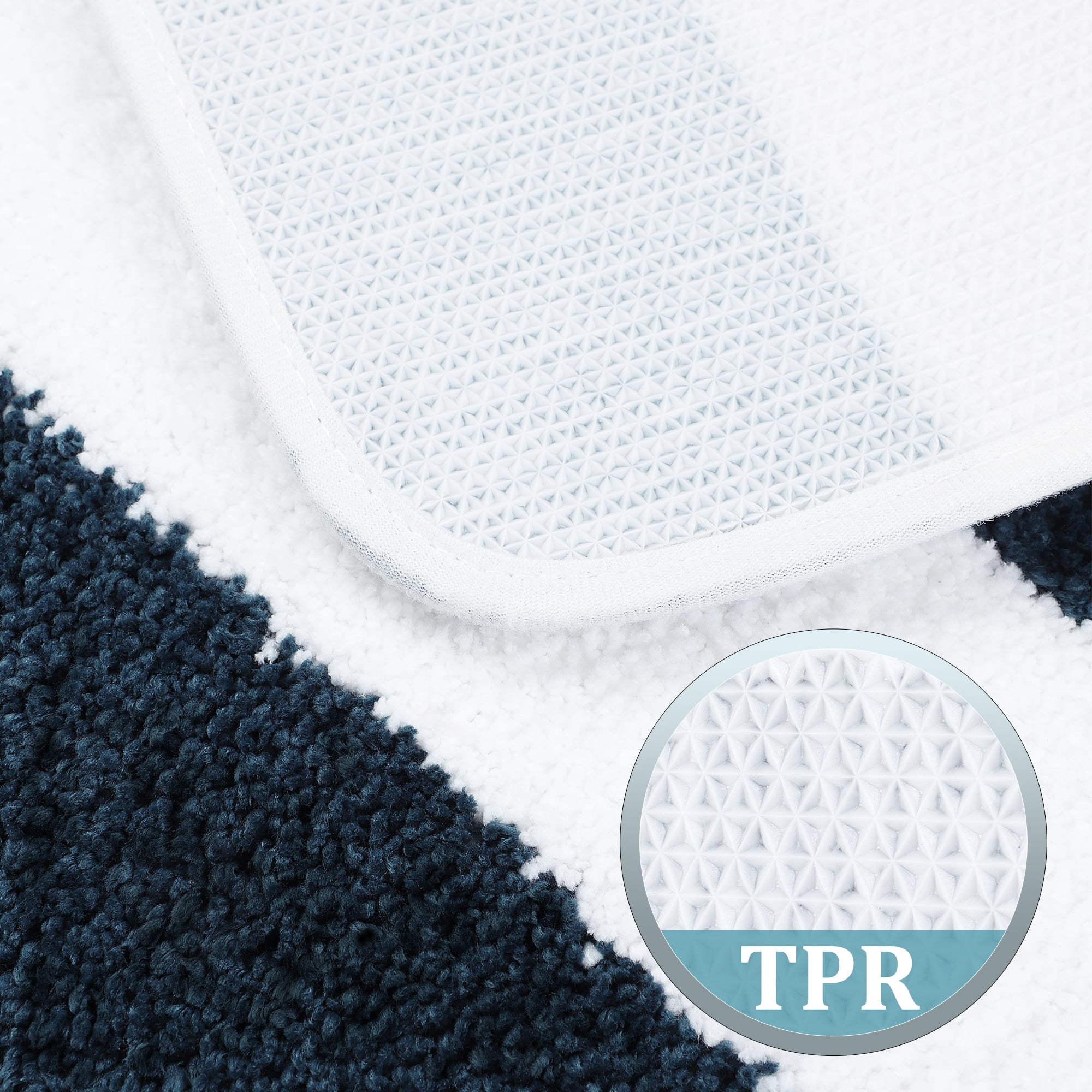 REGALWOVEN Microfiber Striped Bathroom Rugs, Shaggy Soft Thick&Water Absorbent Bath Mat Moroccan Blue&White 20"x31"
