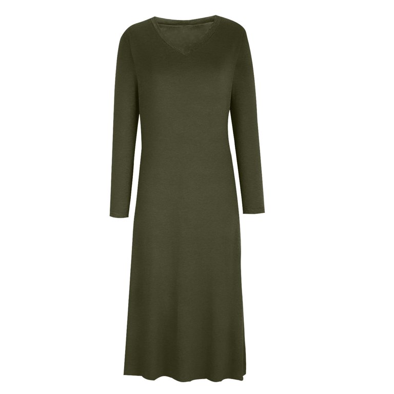 Womens Fashion,Women'S Short Sleeved V-Neck Fashion Print High Waist  Mid-Calf V-Neck Dress,Army Green,Xl - Walmart.com