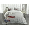 thumbnail image 3 of Ambesonne Bowling Quilted Bedspread Set 3 Pcs, Grunge Objects, Queen Size, Pale Grey Dark Blue, 3 of 5