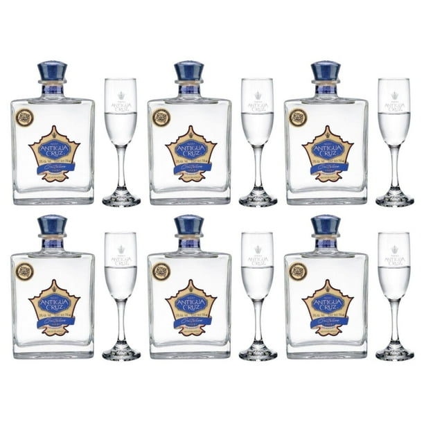 Pack de 6 Tequila Antigua Cruz Añejo Cristalino 100% con Copa 750 ml Genérico Añejo Cristalino 100% con Copa