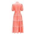 thumbnail image 3 of Summer Dresses for Women, Women's 2024 Boho Dress V Neck Short Sleeve Belted Ruffle Hem A-Line Flowy Maxi Dresses Stripe Beach Sundress, 3 of 5