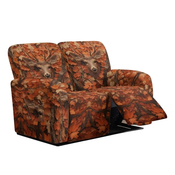Psesaysky Fall Leaf Elk Reclining Couch Cover with Adjustable Straps Middle Console Washable Recliner Slipcover Polyester