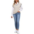 thumbnail image 2 of INSPIRE CHIC Women's Vest V Neck School Uniform Contrast Color Sleeveless Knit Pullover Tops XL Khaki, 2 of 6