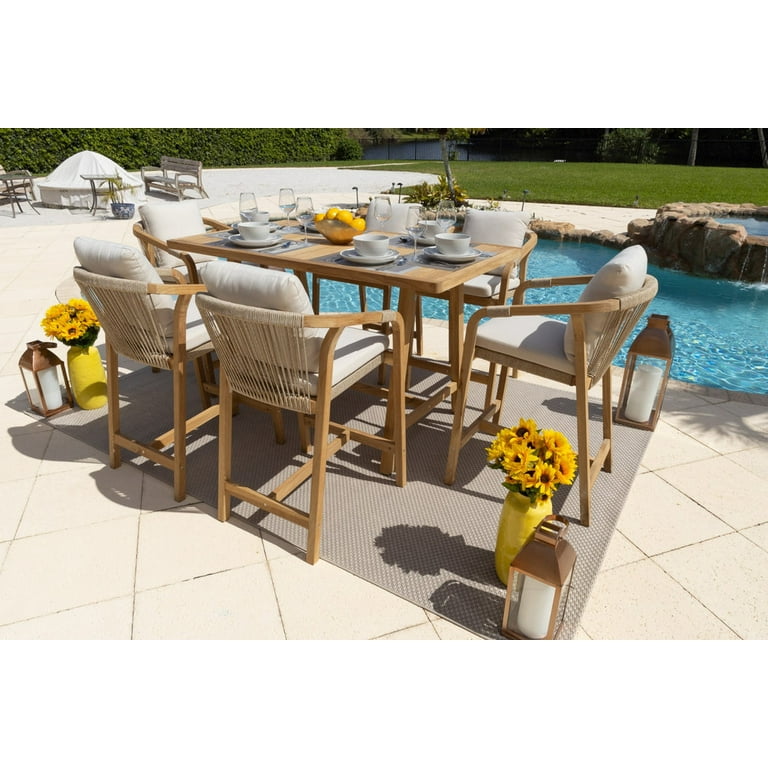 Rimini 7 Piece Acacia Wood Patio High Top Dining Set with Bar Table and 6 Chairs Walmart