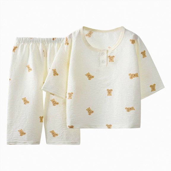 UAYOTSE Kids Neutral Sleepwear Set Lightweight Cozy Cute Allover Print Pajamas Long Sleeve Pullover Tee and Pants 2Pieces 12M-5T