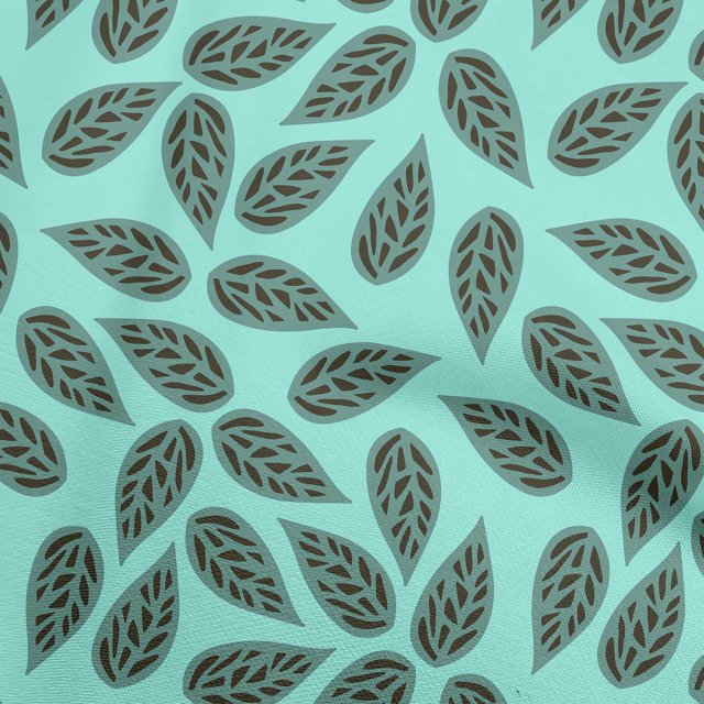 oneOone Polyester Spandex Turquoise Blue Fabric Leaves Sewing Material Print Fabric By The Yard 56 Inch Wide
