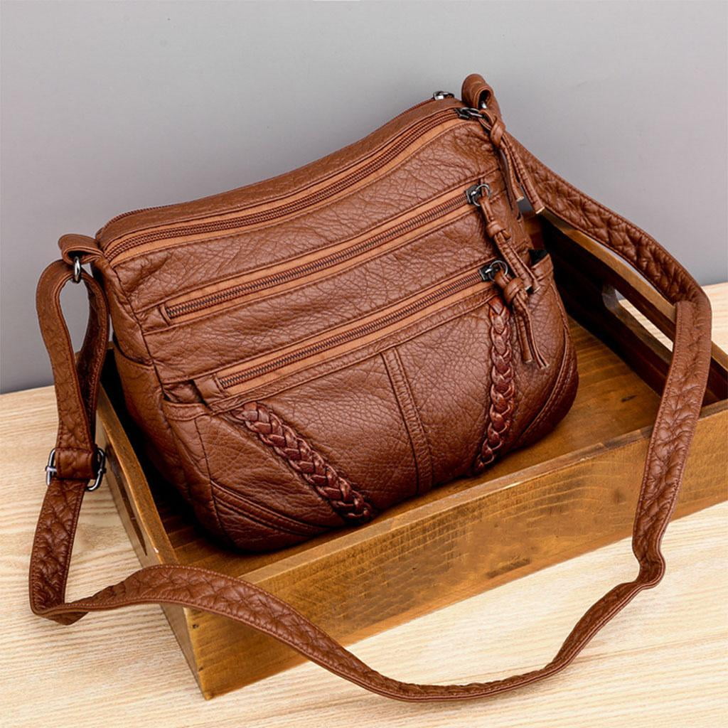 Bag for Women PU Leather Pocketbook Handbag Multi Compartment Purse Shoulder Strap Waterproof brown
