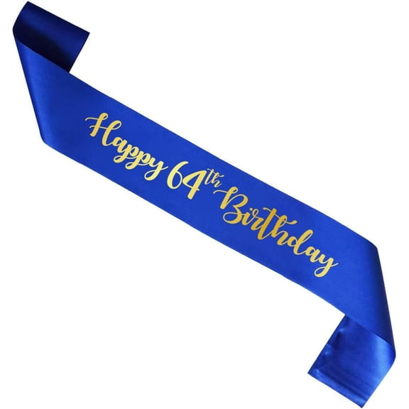 1 pcs Blue Happy 64th Birthday sash, Gold Foil Man Woman 64 Years Birthday Gift, Party Supply, Accessories