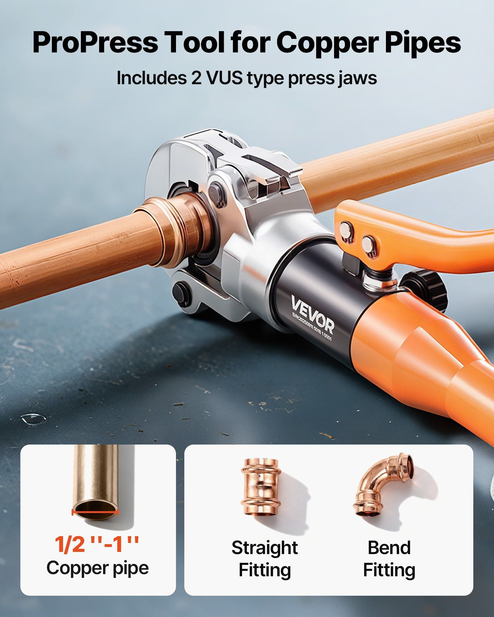 Copper Pipe Crimping Tool, Hydraulic Driven Pro Press Tool with 1/2", 3/4", 1" Jaws, Copper Tube Fittings Crimper for Narrow Spaces & Tee Fittings - with Pipe Cutter & Carrying Case