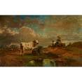 thumbnail image 2 of Eduard Michel Ferdinand Hamman 14x11 Gold Ornate Wood Frame and Double Matted Museum Art Print Titled - Landscape with a Shepherdess and Cattle, 2 of 4