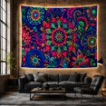 thumbnail image 6 of Vibrant Psychedelic Mandala on Navy Background Energetic Psychedelic for Boho Decor Lovers Mandala Art Decor Housewarming Gift Tapestry Wall Hanging for Bedroom and Living Room, 6 of 7