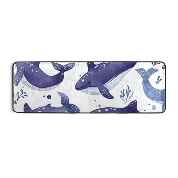 Watercolor Purple Whales Runner Rug for Hallways Kitchen Non Slip 2'x 6' Washable Hall Carpet for Bedroom Entryway Laundry Room