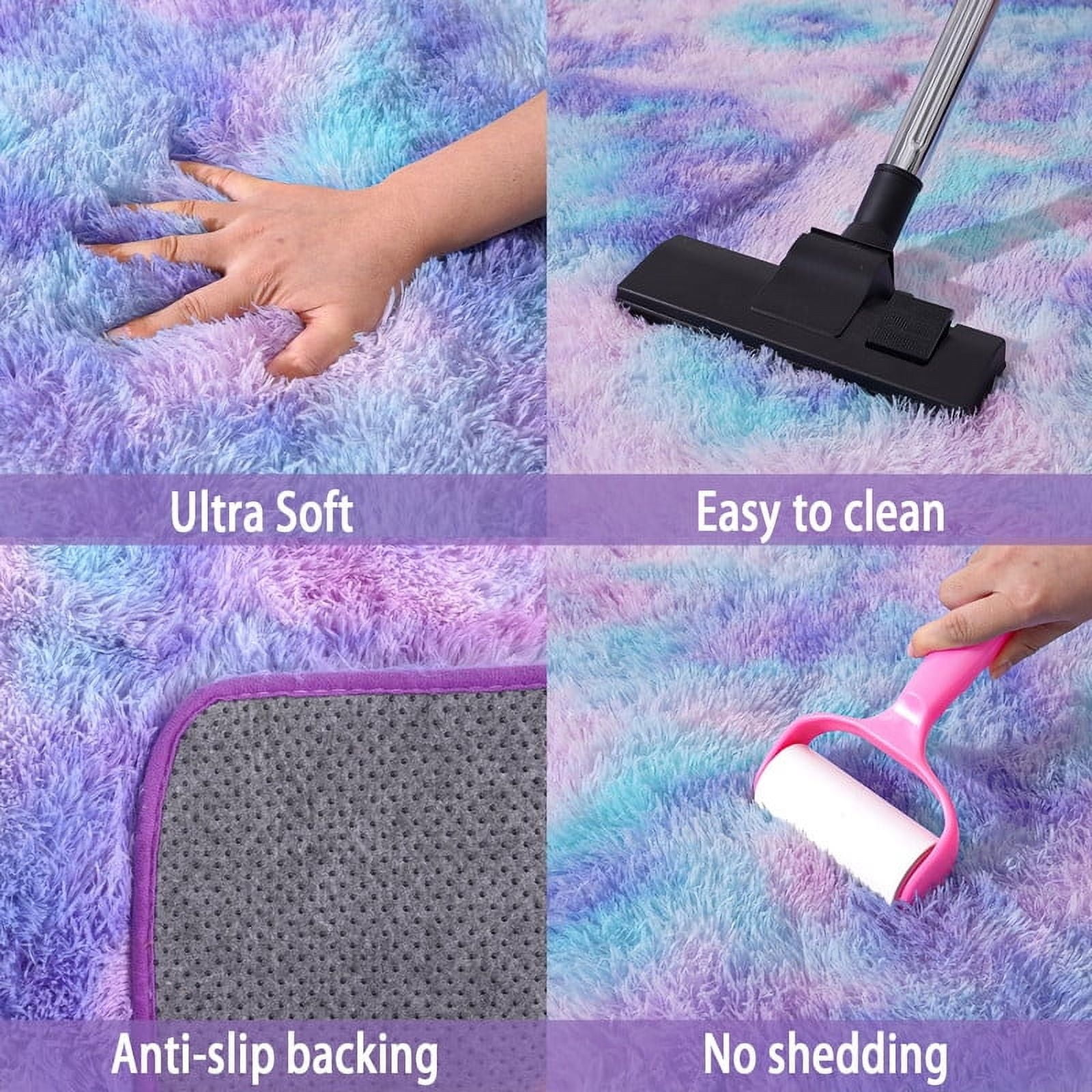 area rug 4x6ft for Bedroom Tie-dye orchid rainbow Rugs for Living Room Nursery bedroom rug Kids Room Dorm Home Decor Aesthetic, Fluffy Shaggy Rug with Anti-Slip Carpet Tapes Non-Slip Stickers