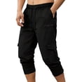 thumbnail image 3 of Wrtxtat Capri Pants for Men Elastic Waist Drawstring Pockets Cropped Joggers Workout Running Multiple Pockets Cargo Pants Black XL, 3 of 8