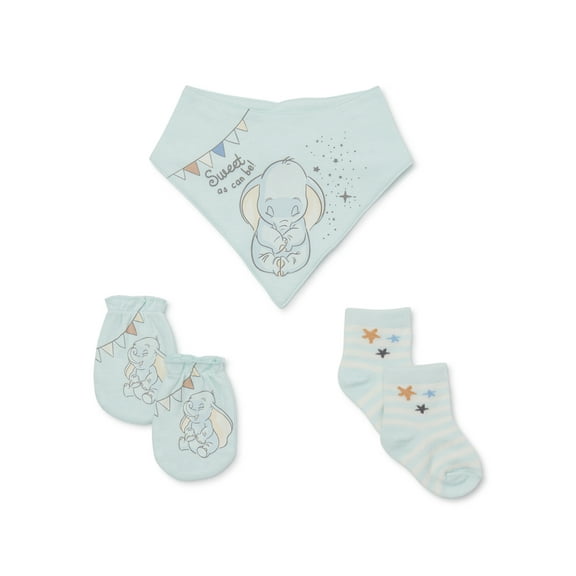 Disney Baby Wishes Dreams Dumbo Infant Baby Accessories Bib, Socks and Mittens Set, 3-Pack