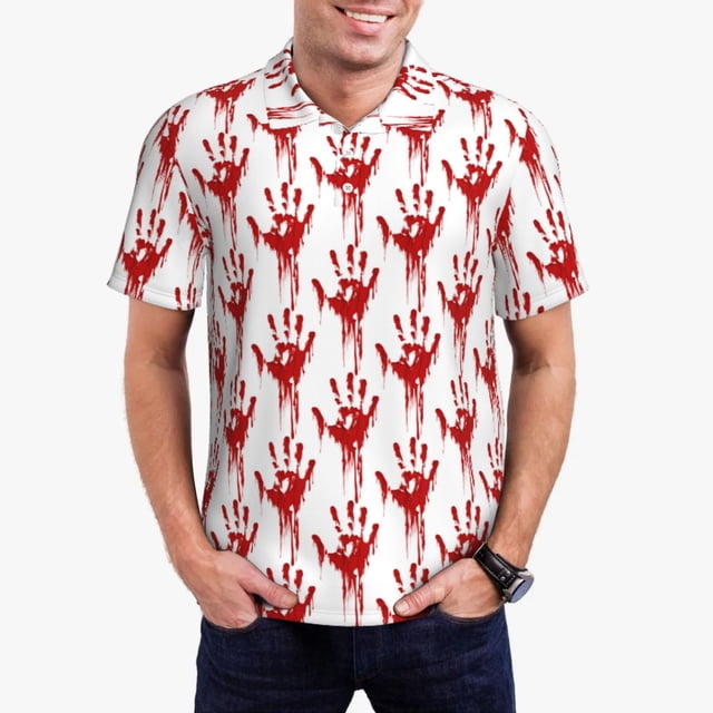 Fotbe Red Bloody Scary Hands Camiseta Polo de Golf para Hombre con Estampado – Camisa Deportiva Transpirable con Cuello Abotonado-XX-Large