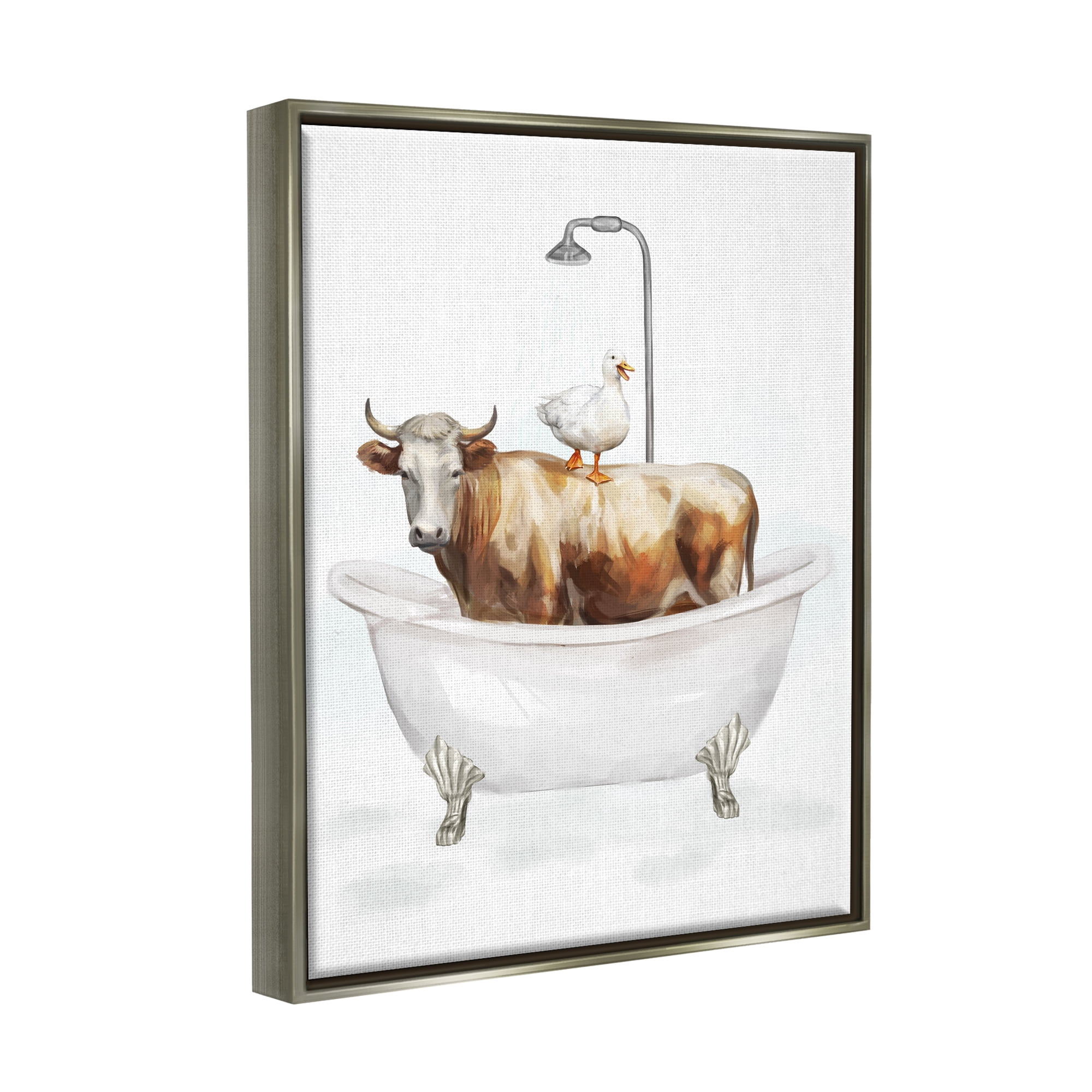 Stupell Industries Farm Animals Bathtub Animals & Insects Painting Gray Floater Framed Canvas Art Print Wall Art, 25 x 31