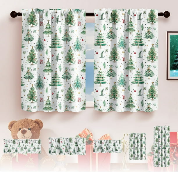 Cortinas cortas Christmas Forest - Cortina de cocina con cortina solar de poliéster verde 140x70cm (55x28in) 1pc
