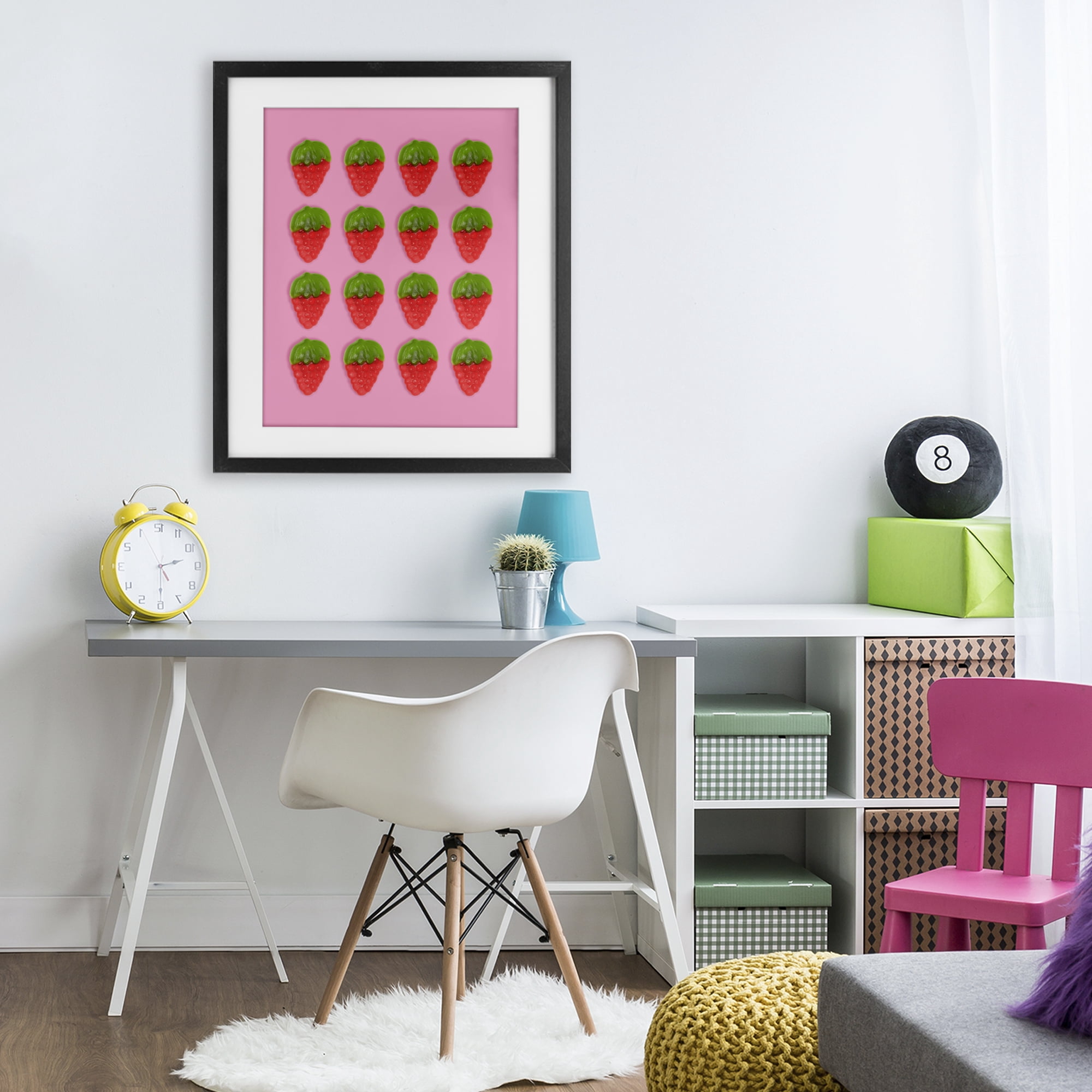Stupell Industries Gummy Strawberry Candy Pattern Black Framed Print Under Glass, design by LISH Creative