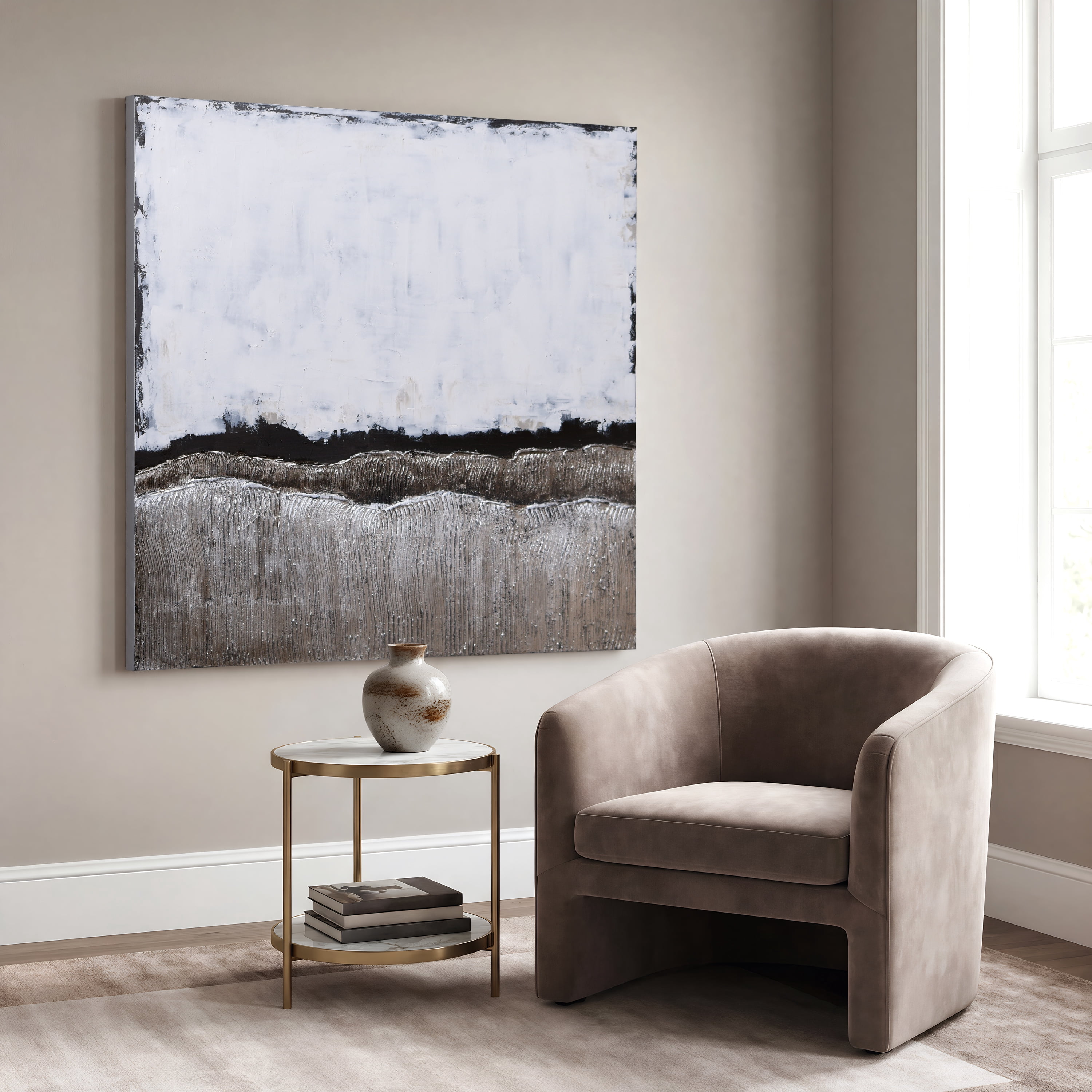 Empire Art Direct White Atmosphere Textured Metallic Hand Painted Wall Art, 48" x 48" x 2", Ready to Hang