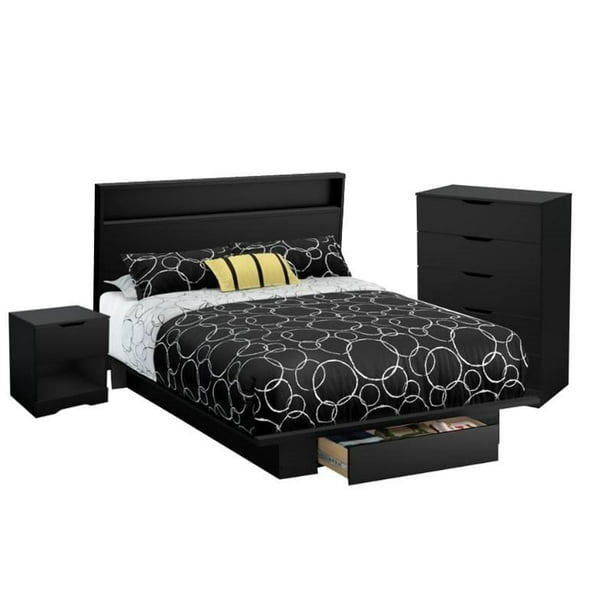 3 Pc Full Queen Platform Bed Set With Dresser And Nightstand In