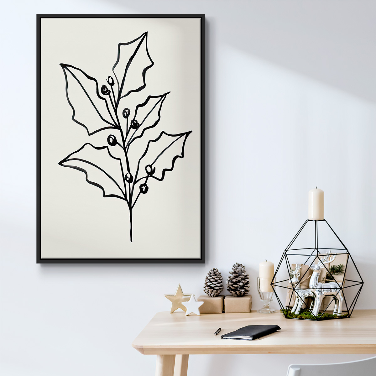 Evergreen Ink I - Framed Gallery Wrapped Holiday Canvas - 27 x 41 - Black Frame