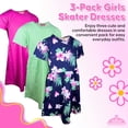thumbnail image 3 of MISS POPULAR Girls 3 Pack Short Sleeve Skater Dress Soft Cotton Cute Designs Spring Summer | Sizes 4-16, 3 of 7