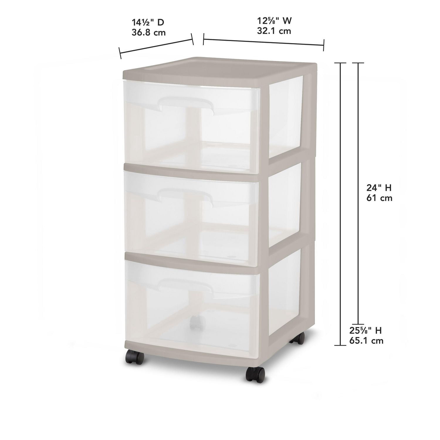 Sterilite 3 Drawer Cart Grey