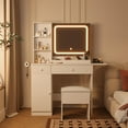 thumbnail image 1 of Vanity Desk with Mirror and Lights, Makeup Desk with 3 Lighting Modes, Power Outlet, Drawers & Storage Shelves, Storage Stool, Vanity for Bedroom, Wood, 1 of 7