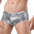 thumbnail image 3 of Bañador de verano a la moda para hombre, de talle bajo y brillante, de charol, con leotardo, pantalones cortos ajustados, tipo bóxer con cordón, 3 of 5