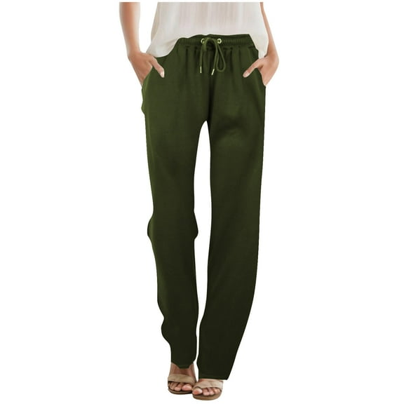 ATOYSOY Women's Casual Sweatpants Juniors Girls Loose Pants Outwear Solid Color Stretch Trousers Fashion Relaxed Full Length Pants High Waist Jog Pants Drawstring Green L