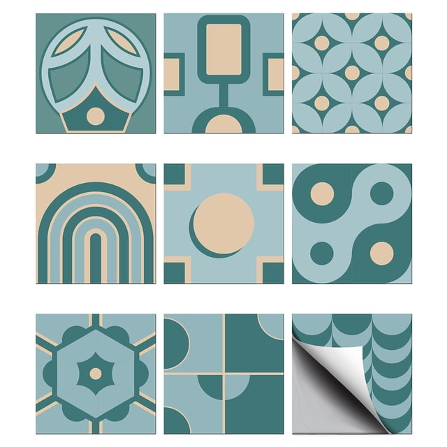 Waterproof PVC Tile Stickers for Kitchen Bathroom Waterprrof Wall Tiles Mixed Shapes 100x100mm 36pcs/set