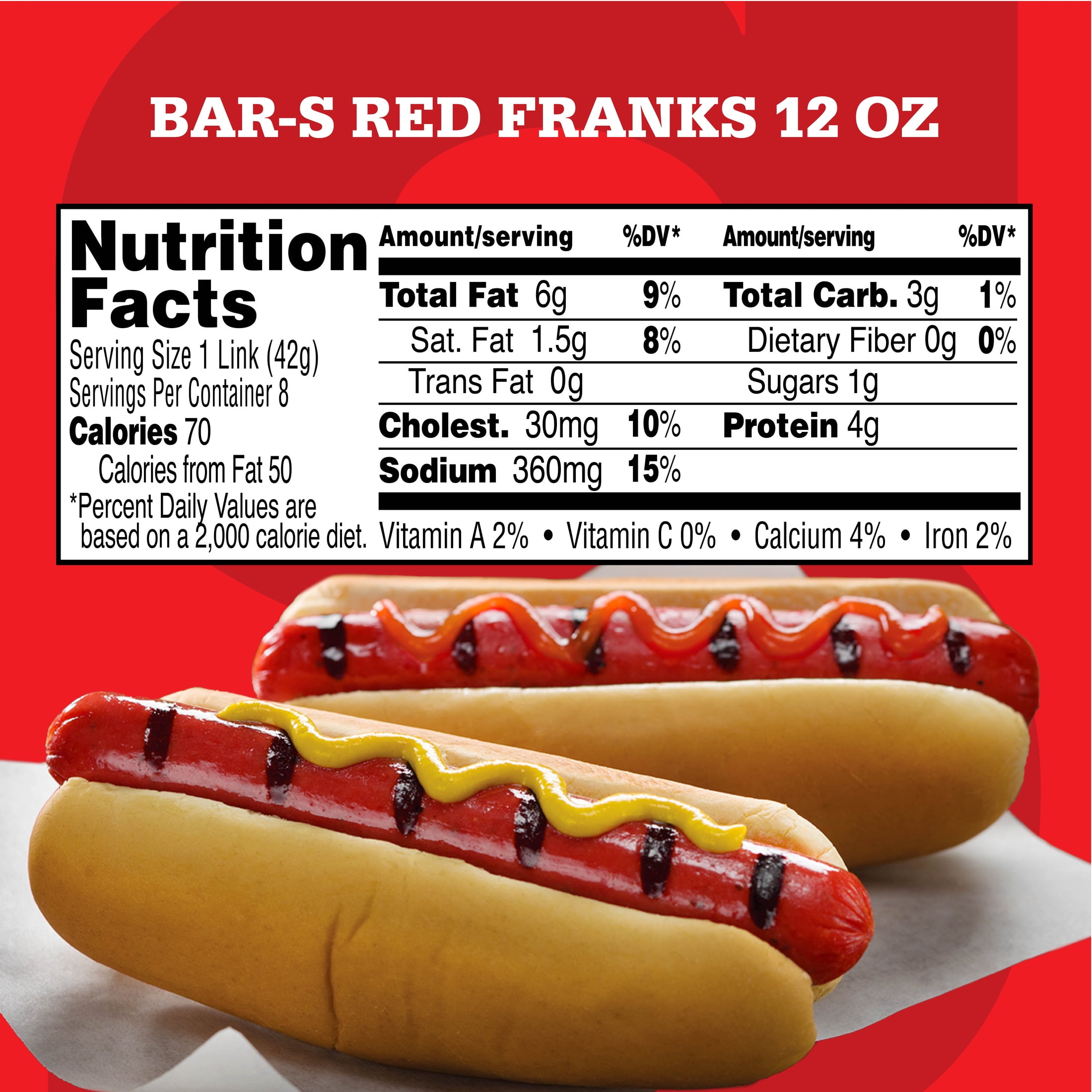 Bar‑S Red Franks, 8 Count, 12 oz